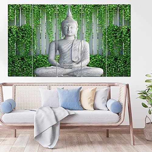 Maxstone Lord Buddha Wall Painting for Living Room Big Size - Meditating Gautam Buddha Painting Wall Decor Peaceful Art for Bedroom, Office, Hotels & Gifting - Wooden Framed (30x60 inch) M1361