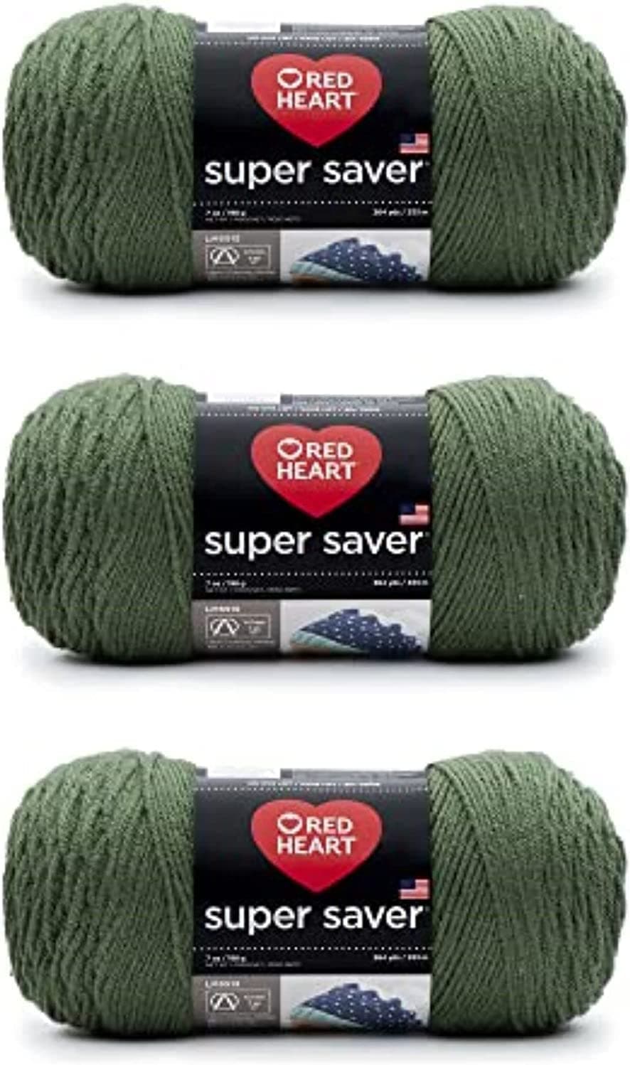 Red Heart Super Saver Medium Thyme Yarn 3 Pack of 198g7oz Acrylic 4 Medium Worsted 364 Yards KnittingCrochet