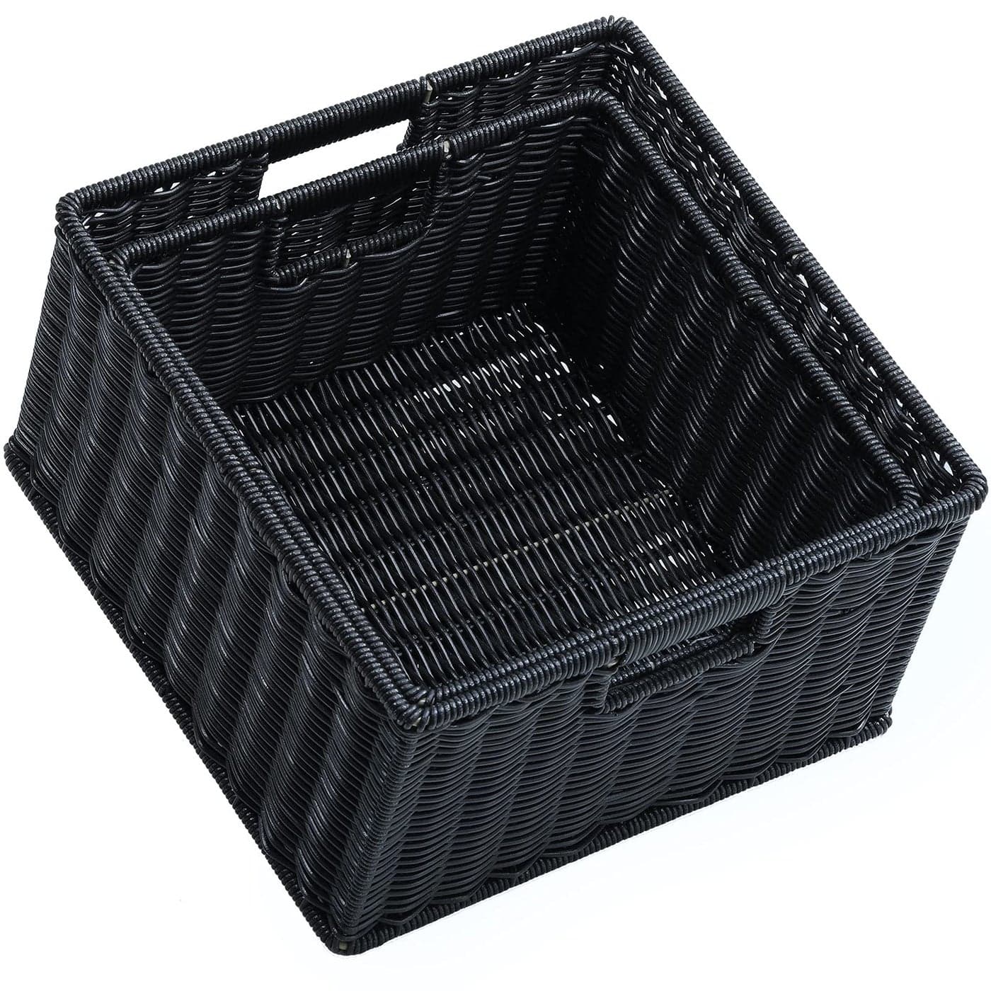 HOONEX Wicker Storage Baskets for Organizing Decorative Woven Baskets for Storage with Carrying Handles Set of 2 Black