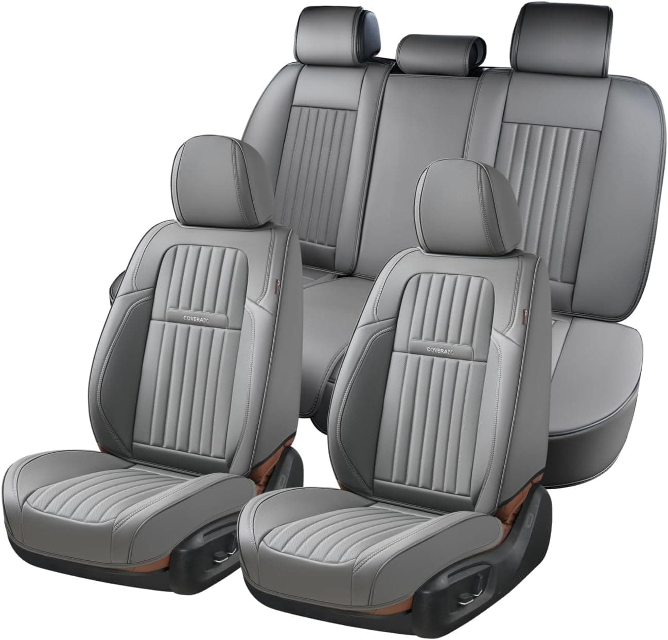 Coverado Car Seat Covers Full Set - Gray Waterproof Nappa Leather Protector for Most Cars