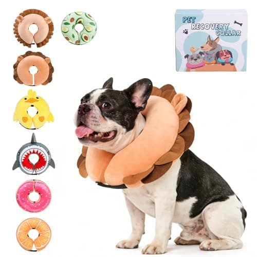 KOOLTAIL Inflatable Dog Cone Collar, Soft Donut E Collar for Dogs After Surgery to Stop Licking Enhanced Alternative, Blow Up Pet Neck Pillow Recovery Adjustable Cone for Dog Cat, Upgrade Size, Lion M