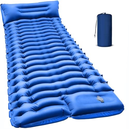 FUN PAC Camping Sleeping Pad with Pillow Builtin Foot Pump Inflatable Sleeping Mat Compact for Camping Backpacking Hiking Traveling Blue