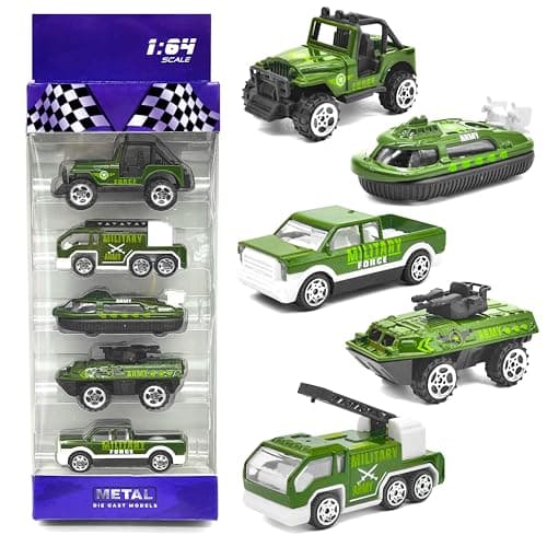 VGRASSP 1:64 Scale Mini Die Cast Alloy Metal Military Vehicle Toy Set for Kids - Free Wheels Pretend Play Army Toy Cars for Boys and Girls - Set of 5