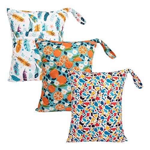 babygoal Wet Dry Bags for Baby Cloth Diapers Washable Travel Bags Beach Pool Gym Bag for Swimsuits Wet Clothes with Two Zippered Pockets 3 Pack 3LN21