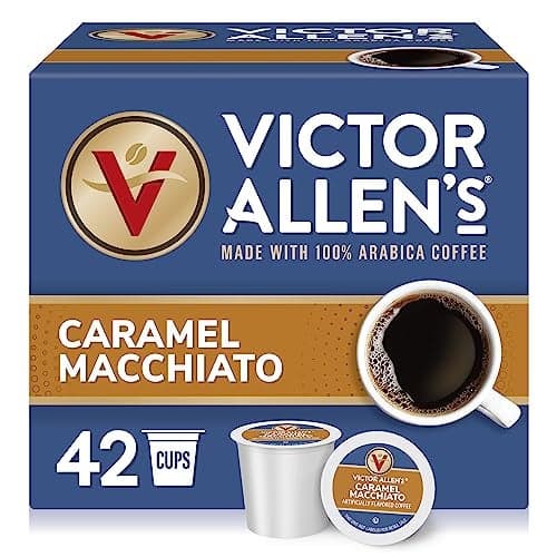 Victor Allens Coffee Caramel Macchiato Flavored Medium Roast 42 Count Single Serve Coffee Pods for Keurig KCup Brewers