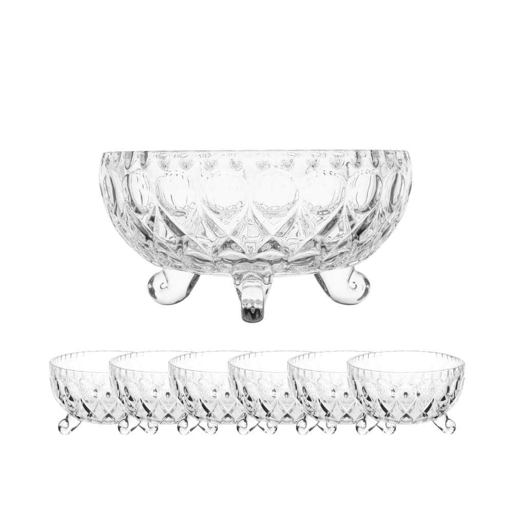WRINGO Glass Serving Bowls Set 7 pcs Dessert Bowl Set Glassware Tableware Serving Bowl Set for IceCream Fruit Candy Pasta Salad Sugar 1 Big Bowl 6 Small Bowl WD03