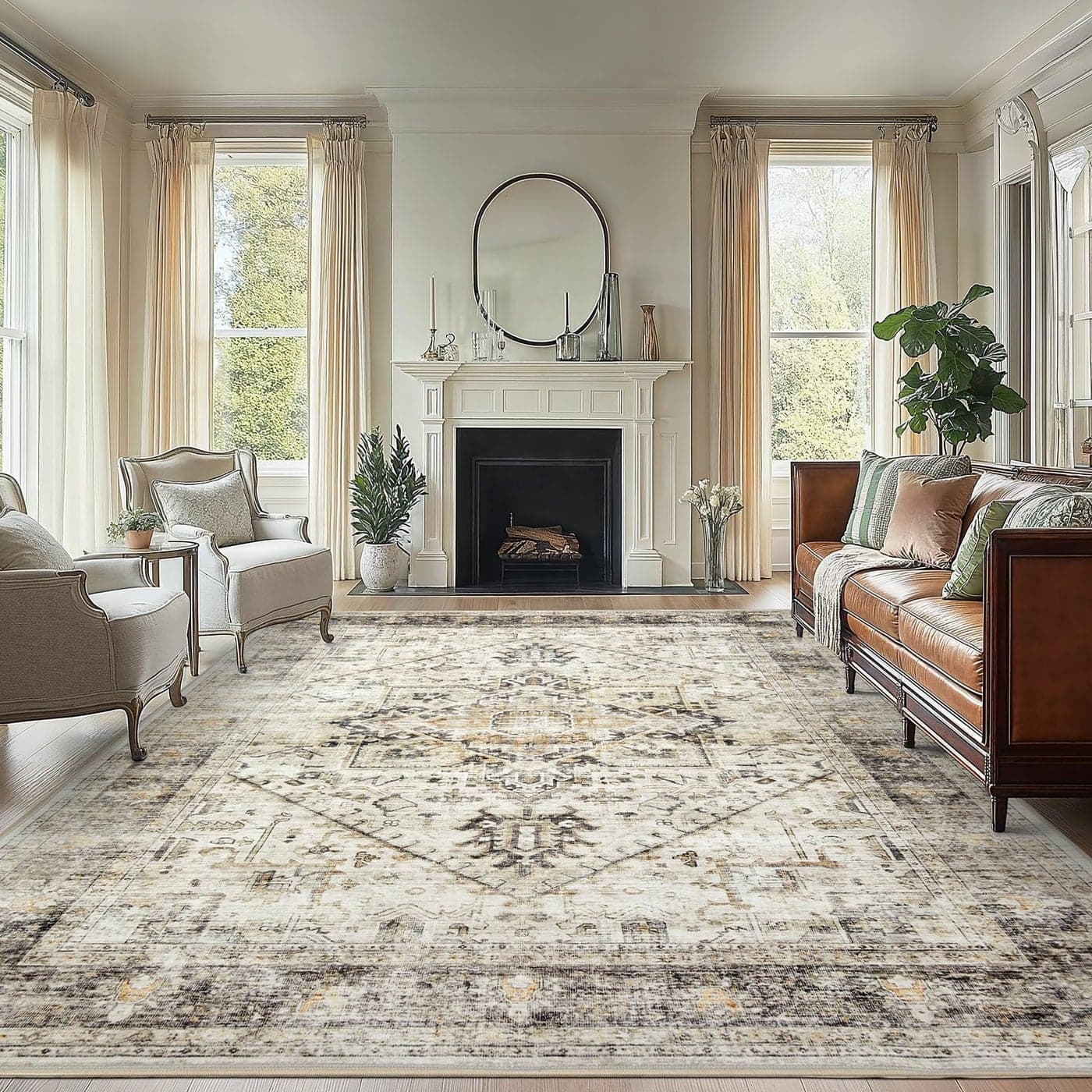 AMADA HOMEFURNISHING 8x10 Area Rugs LowProfile Large Washable Area Rug with NonSlip Backing Durable Edge Binding Vintage Rugs for Living Room Bedroom Dinning Room