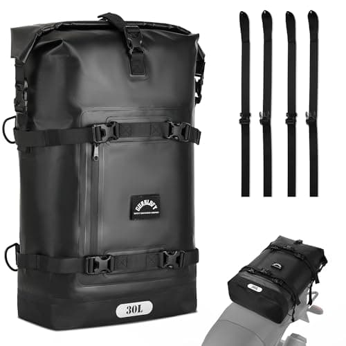 Gurblofy Motorcycle Tail Bag 30L Waterproof Saddle Bag 2 Size and 3 Color Options Motorcycle Travel Bag PVC Luggage Bag Rear Seat Bag Classic Black GT30BL