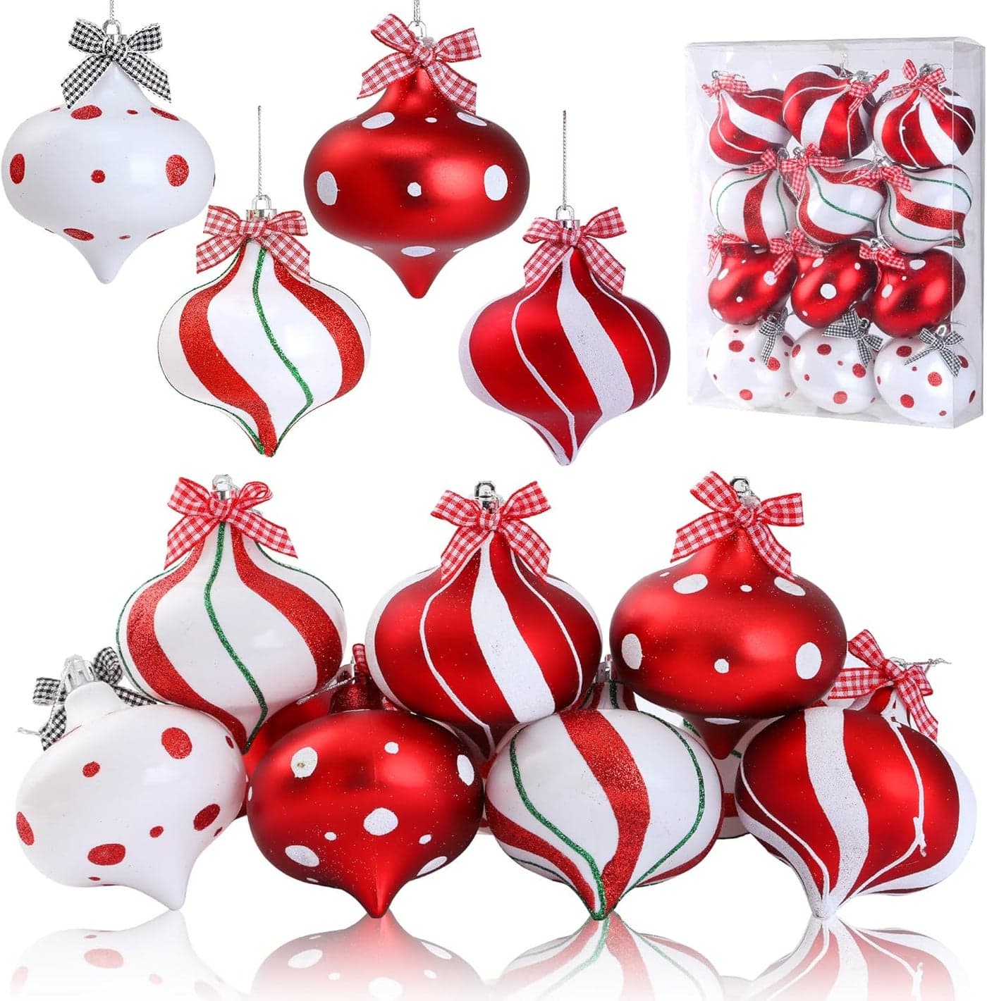 Sggvecsy 12 Pcs Peppermint Candy Ornaments Candy Cane Balls Red White Hanging Stripes Christmas Tree Ornaments for Xmas Party IndoorOutdoor Holiday Home Decorations