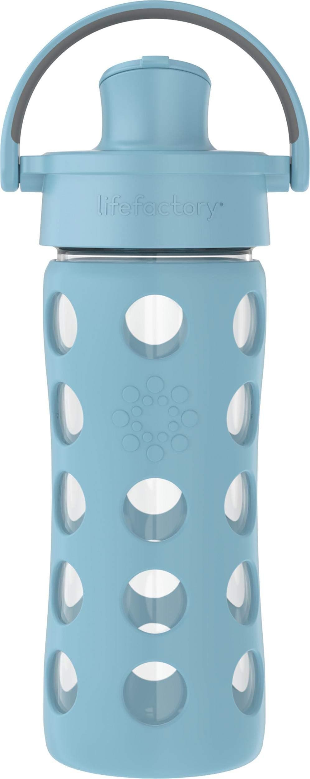 Lifefactory 12Ounce Glass Water Bottle with Active Flip Cap and Protective Silicone Sleeve Denim