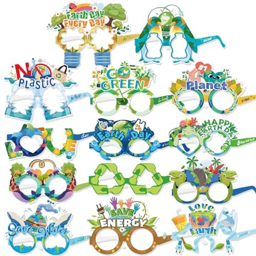 HOWAF 28pcs Earth Day Decorations Paper Glasses, Earth Day Party Favors Eyewear, Earth Day Party Supplies Eyeglasses for Environmental Protection Activities Decoration, Save Earth Photo Props Glasses