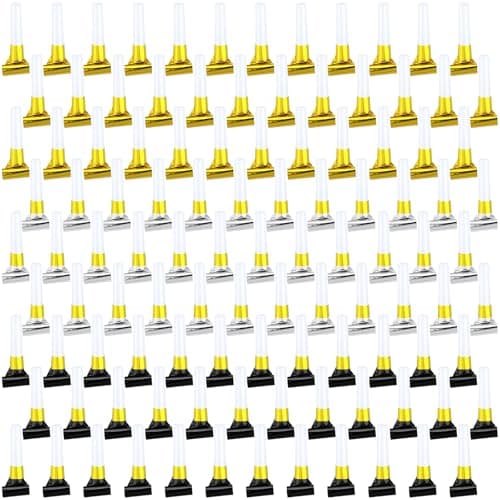 ywmigl 100 Pcs New Years Eve Noisemakers Party Favor Gold Silver Black Blower Horns Whistles 2026 Happy New Year Party Supplies for Sporting Events Birthday Celebration