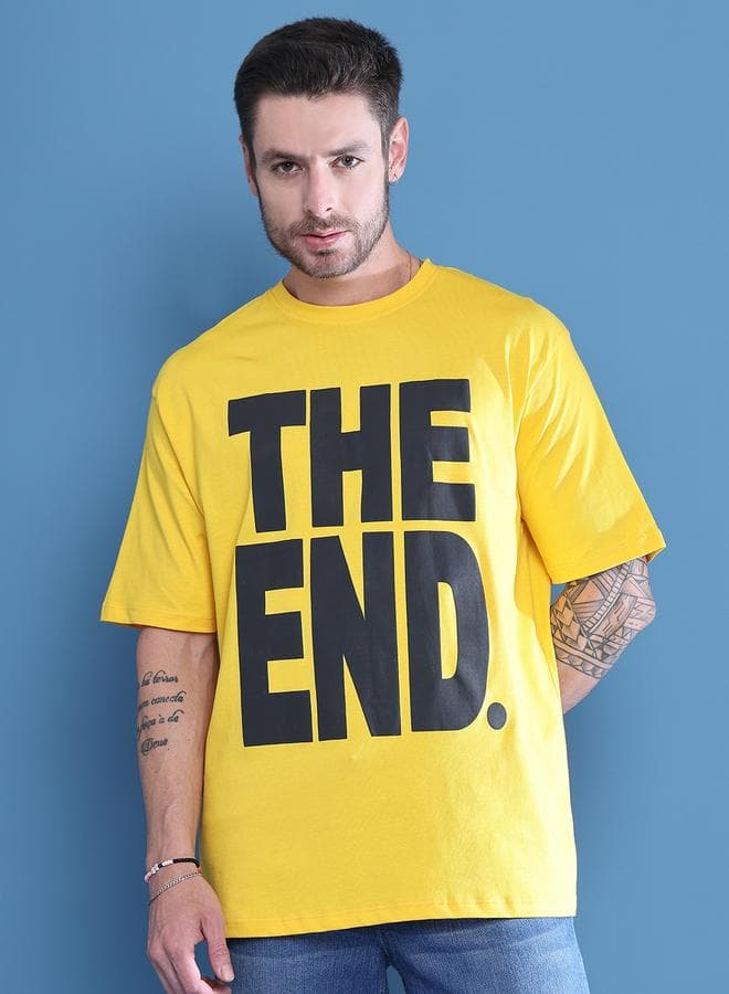 Men Yellow Graphic Print Oversized T-Shirt By Door74
