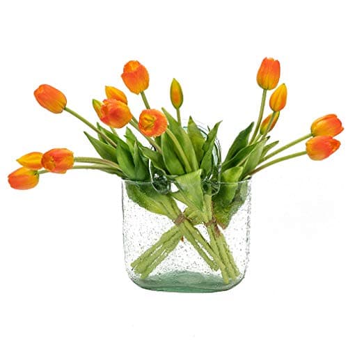 DUYONE 15pcs Artificial Tulips Flowers, Latex Bouquet, Fake Tulips for Office Wedding Party Home Kitchen Garden Decoration(Orange,15pcs)