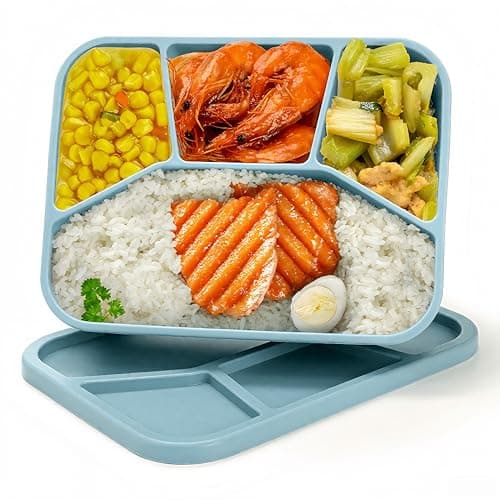 Noamus Silicone Bento Box, 4 Compartment LeakProof Lunch Container, 42 OZ Unbreakable Meal Prep Food Storage Container, Food-Grade Divided Lunch Box for Adult Kid, BPA Free, Oven Dishwasher Safe