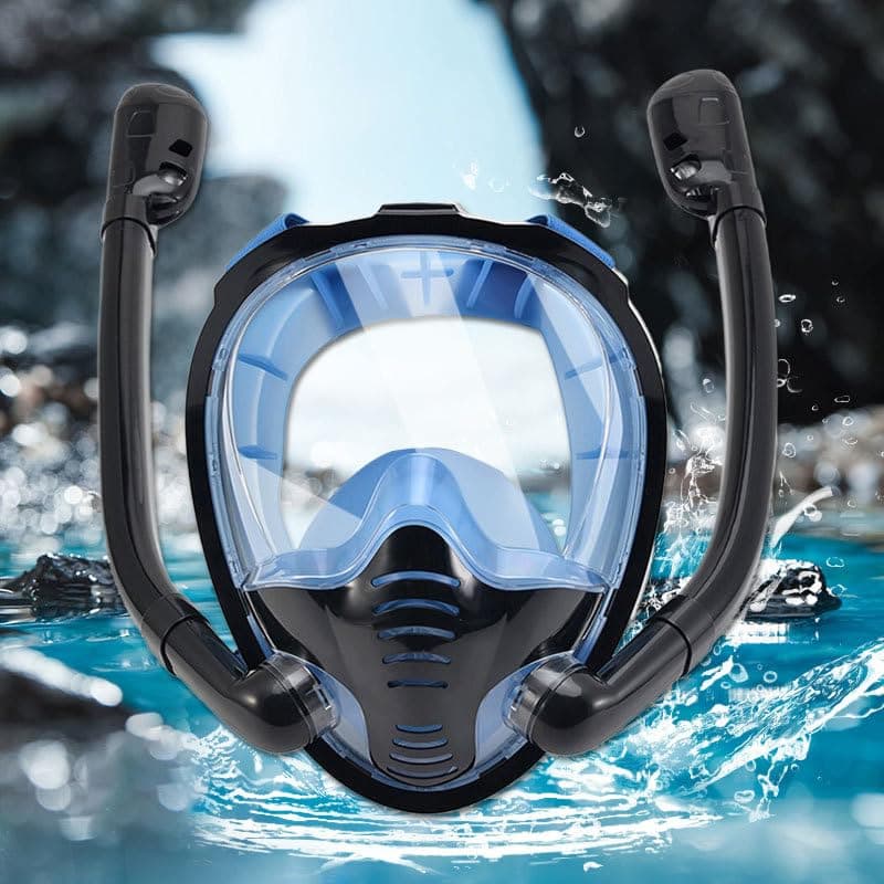 VBM Full Face Snorkel Mask Double Tubes Designed Anti Leak Dry Top System with Camera Mount 180°Panoramic View Snorkeling Gear for Adults Kids Men Women Safe Breathing Snorkel Set (Black L/XL)