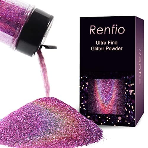 Renfio Holographic Ultra Fine Glitter Powder Metallic Resin Glitter 211 Oz 60g PET Flakes Crafts Sequins 1128 0008 02mm Epoxy Chips Flakes for Roses Tumblers Slime Laser Pinkish