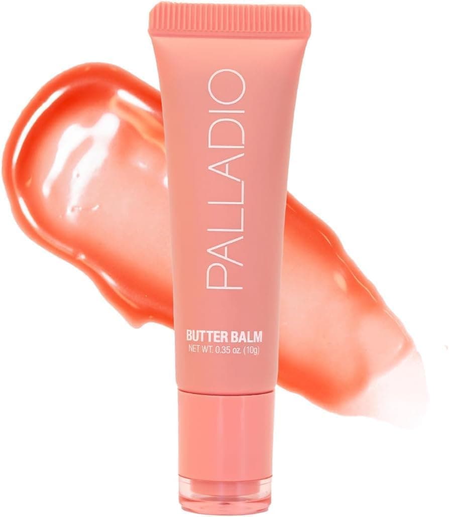 Palladio Butter Balm Hydrating Lip Balm with Sheer Tint Aloe Peptides Shea Butter and Vegan Formulation for Instant Moisture Shine and Soothing Lip Care Peaches Cream