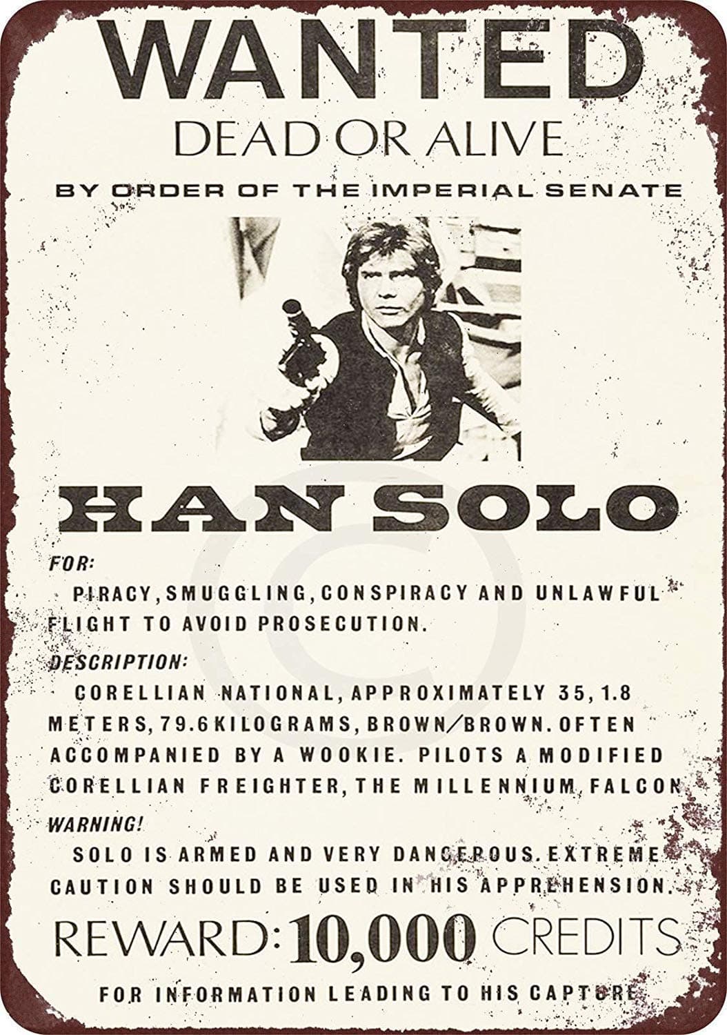 Wisesign Tin Sign Wall Decor Metal Signs Tin Custom Kraze Han Solo Wanted Poster Vintage Reproduction 8 x 12 Personalized