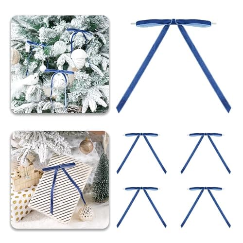 LIZLOVESS Navy Blue Velvet Ribbon Christmas Bow 5 x 7 Inches Premade Blue Bows for Christmas Tree Hanging Decorations Gift Wrapping Wreaths Crafts Outdoor Indoor Home Decor Wedding Pack of 24