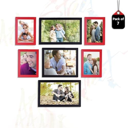 Art Street Set of 7 Individual Red & Black Wall Photo Frames Wall Decor ||Mix Size||4 Units 5X7, 2 Units 6X10, 1 Unit 8x10 inches||