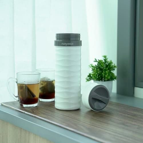 Nayasa Tea Candy Insulated Hot and Cold Flask 450ml Inner Stainless Steel Insulated Flask Bottle | BPA Free | Leak Proof | Tea Coffee Thermoware, White