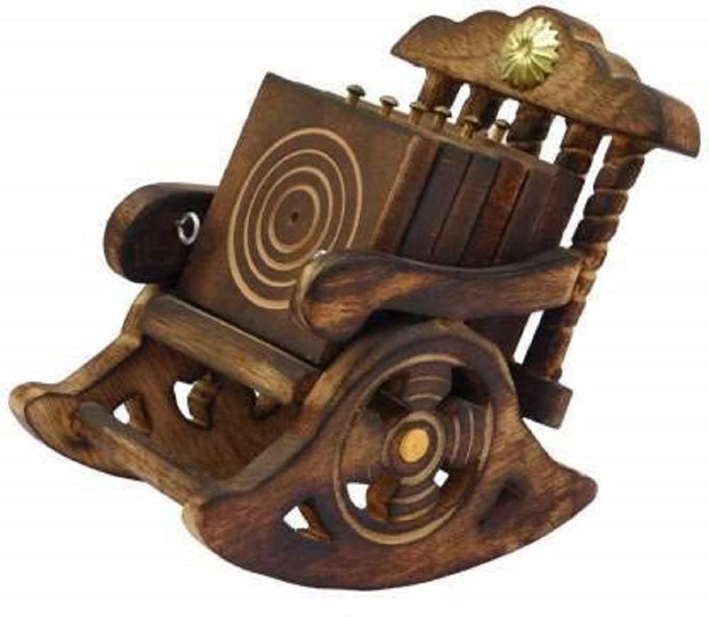 Craftland Wooden Antique Miniature Chair Shape Tea,Coffee,Drink hot/Cold Coaster Set with 6 Coaster for Kitchen/Dining Table/Office/Restaurant.