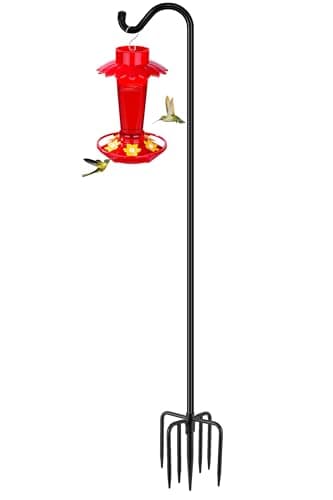Gtongoko Tall Shepherds Hook for Outdoor, 108 Inch Bird Feeder Pole with 7 Prongs Base, 3/4 Inch Thick Heavy Duty Adjustable Garden Hook for Hanging Plant, Lantern, Hummingbird Feeder, 1 Pack