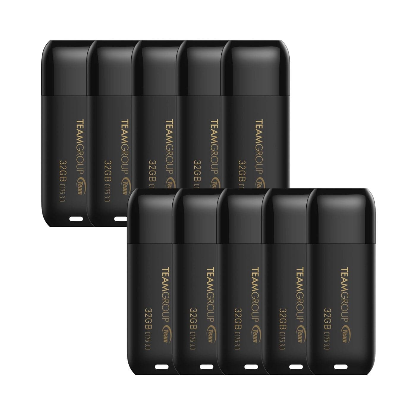 TEAMGROUP C175 32GB 10 Pack USB 3.2 Gen 1 (USB 3.1/3.0) Flash Thumb Drive, External Data Storage Memory Stick Compatible with Computer/Laptop Matte Black TC175332GB23