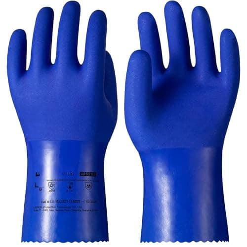 F8WARES 10 Inch Long PVC Chemical Resistant Work Gloves, Acid Alkali Solvent Oil Aging Abrasion Resistance, Industrial & Agricultural grade for Cleaning, Working, Painting, Heavy Duty Rubber Gloves