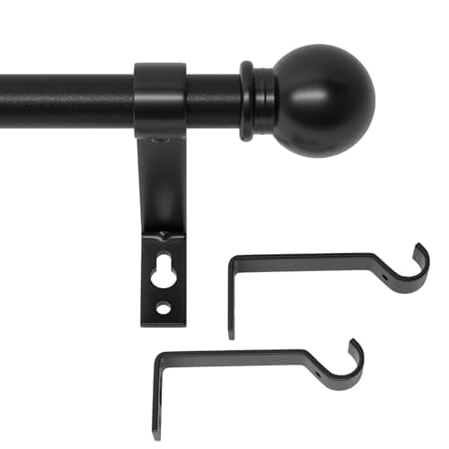 Curtain Rods for Windows 48 to 88, Heavy Duty 5/8 Diameter Curtain Rod Set, Decorative Standard Drapery Rod for Bedroom, Living Room, Adjustable 48 to 84 inch Metal Curtain Pole Easy Install, Black