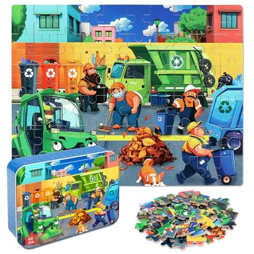 LELEMON Ocean Puzzles for Kids Ages 46Recycling Garbage Truck 60 Piece Puzzles for Kids Ages 48Children Jigsaw Puzzles in a Metal BoxEducational Learning Puzzle Toys for Girls and Boys