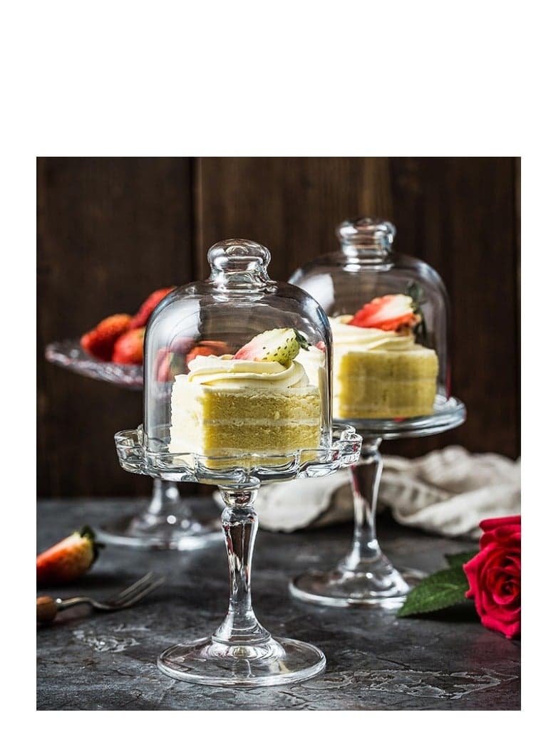 2 PCS Mini Cake Domes Cookie Display Cake Holder Cake Stand Decorative Candlestick Cake Plate Dome Cover Fruit Glass Cover Shield for Birthday Wedding
