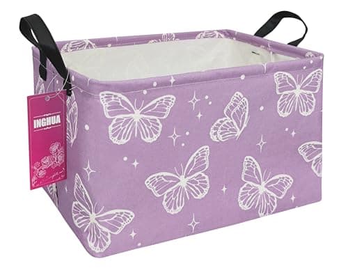 INGHUA Rectangular Storage Basket Fabric Organizer Bin for ToysBooksClothesGiftsPetsPerfect for HomeOfficeNurseryDormShelfRecbutterfly