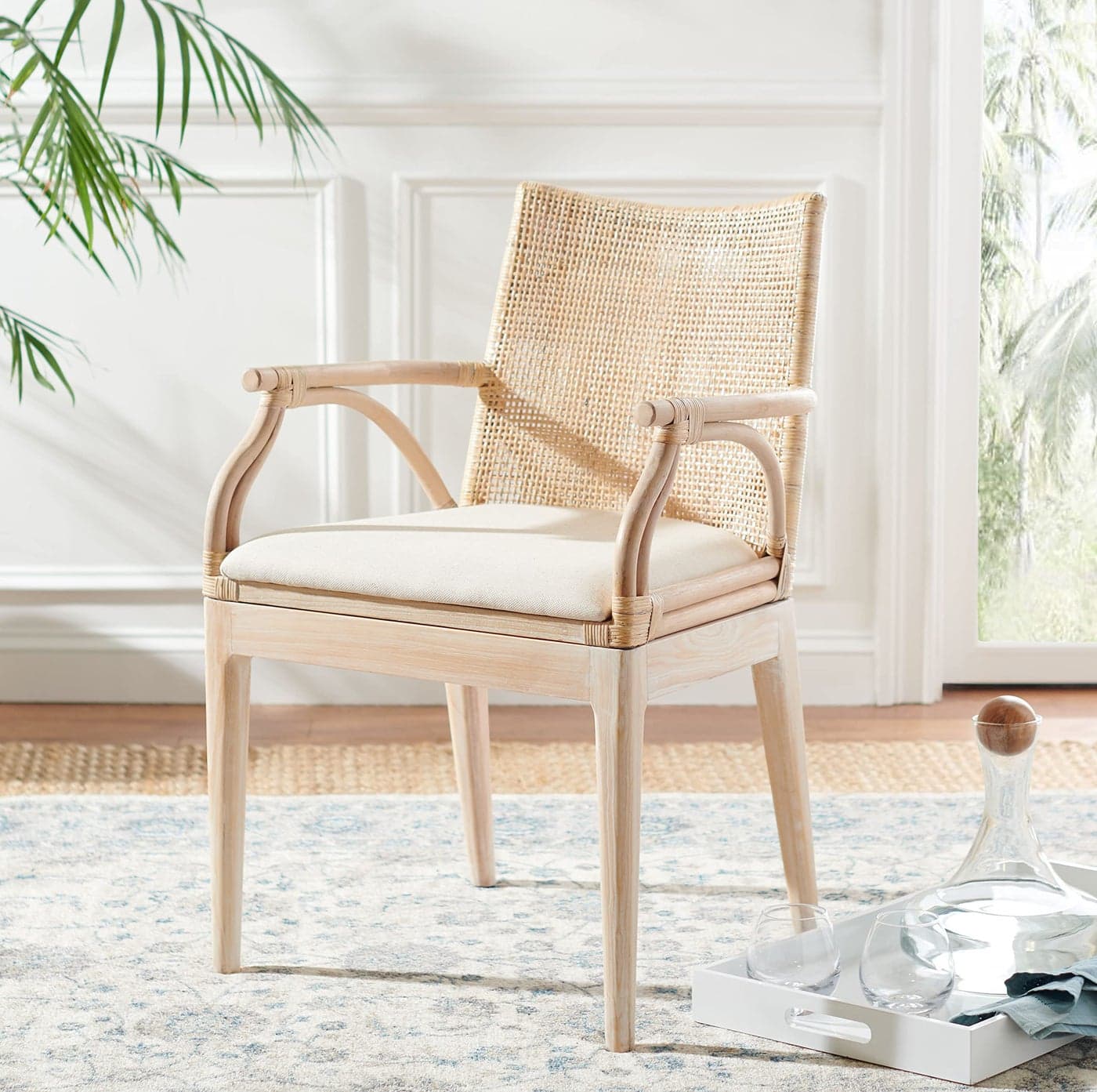 SAFAVIEH Home Collection Gianni Natural WashWhite Cushion Living Dining Room Bedroom Office Foyer Arm Chair SEA4011B