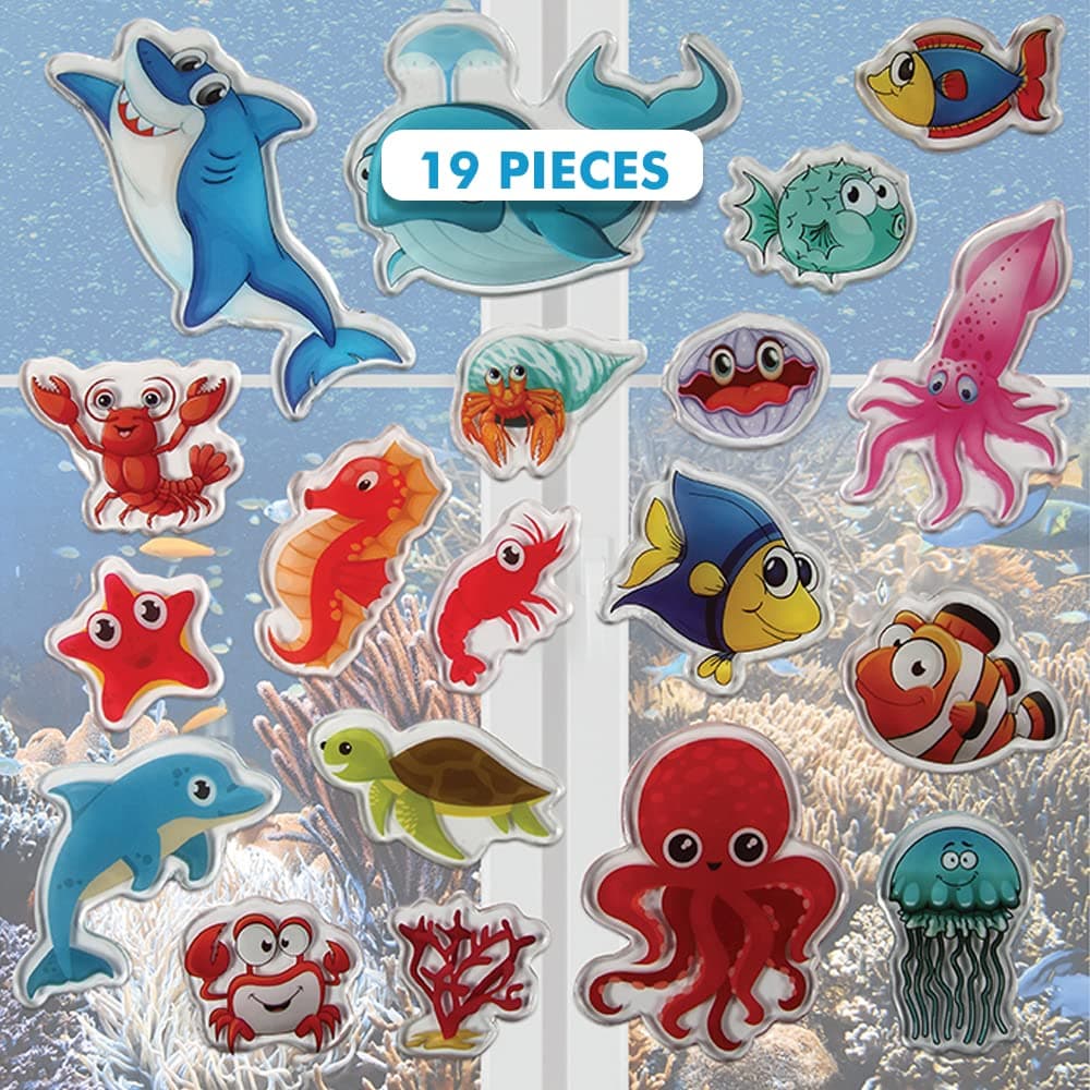 Ocean Sea Animal Gel Window Clings for Kids Window Stickers for Toddlers Gel Clings Window Decals Kids Jelly Reusable Sticker Home Car Plane Airplane Activities Underwater Life Jesplay USA