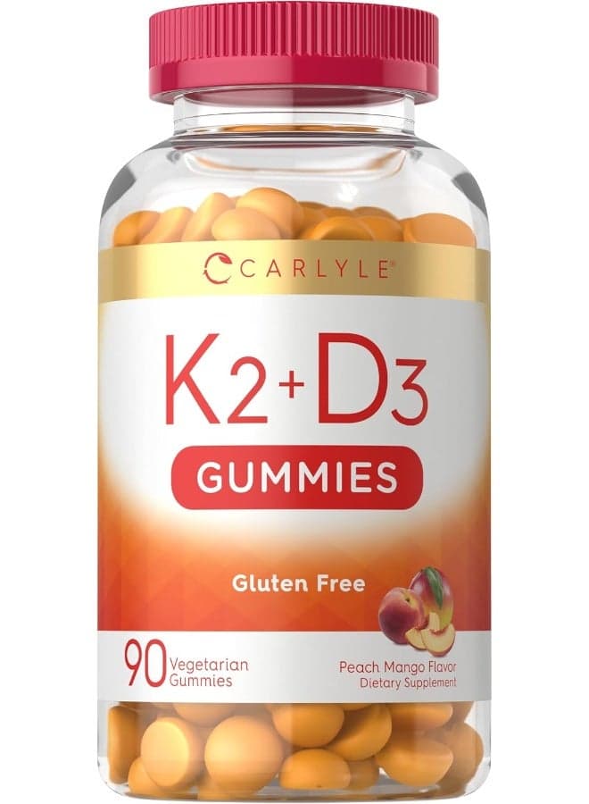 Carlyle Vitamin D3 K2 Gummies | 90 Count | 5,000 IU of D3 + 100 mcg MK7 | Vegetarian, Non-GMO, and Gluten Free Vitamin Supplement