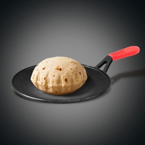 Pigeon Imperi Cast Iron Concave Dosa/Roti Tawa 26cm, Free Silicone Grip, Pre-Seasoned, 100% Healthy & Toxin-Free Tava, Naturally Nonstick, Makes Food Tastier, Strong & Durable, Gas & Induction