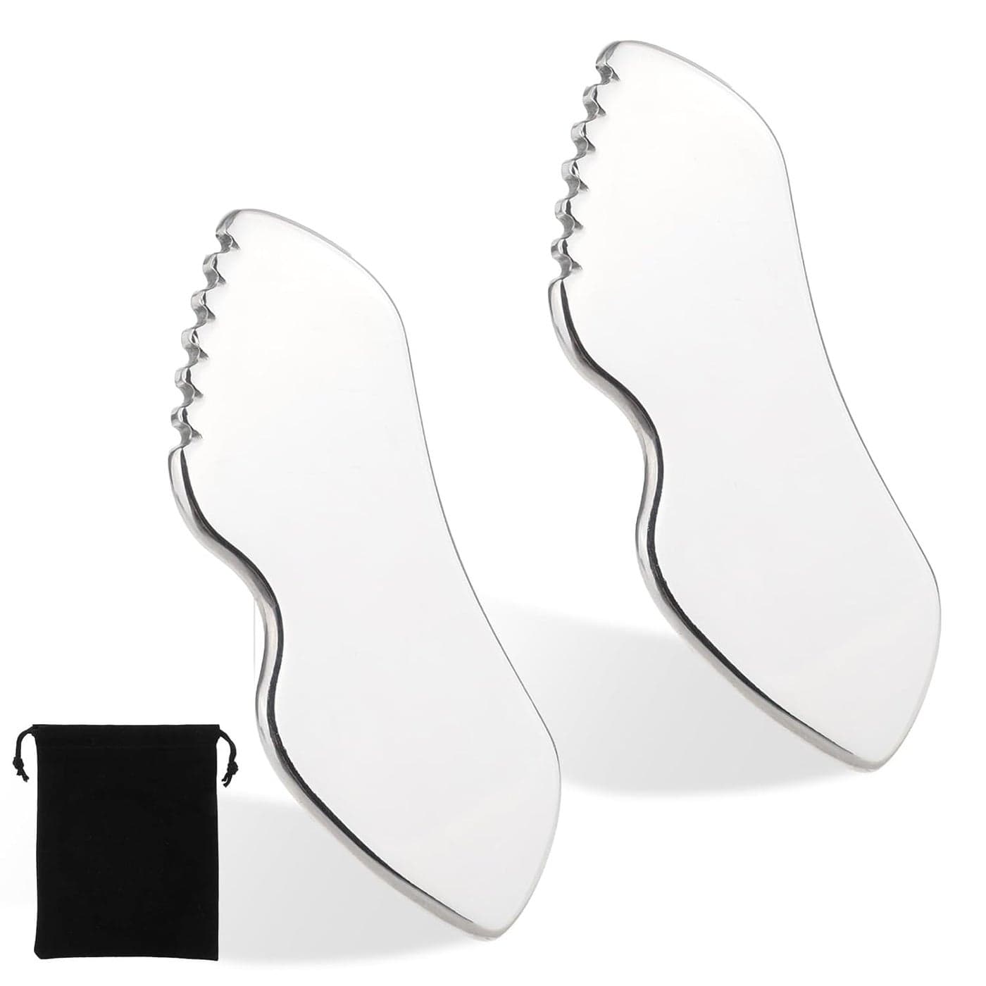 Molain Stainless Steel Gua Sha Facial Tools Metal Detail Gua Sha Stone Face Comb Body Lymphatic Drainage Massager Face Guasha Face Sculpting Tool Skin Care with Travel PouchPack of 2