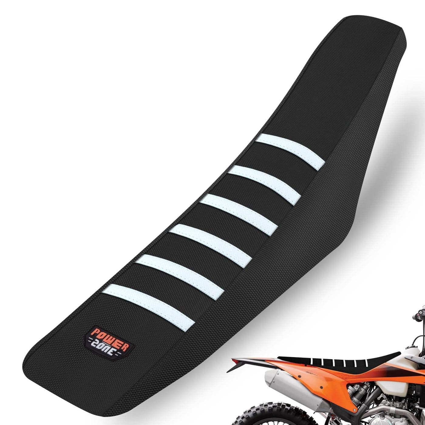 MCHMFG Motorcycle Universal Seat Cover NonSlip Rubber Striped Gripper Soft Sewing for CRF WR WRF RMZ YZF SXF EXC EXC XC SX CR KLX Dirt Pit Bike Motocross Off Road Motorbike White