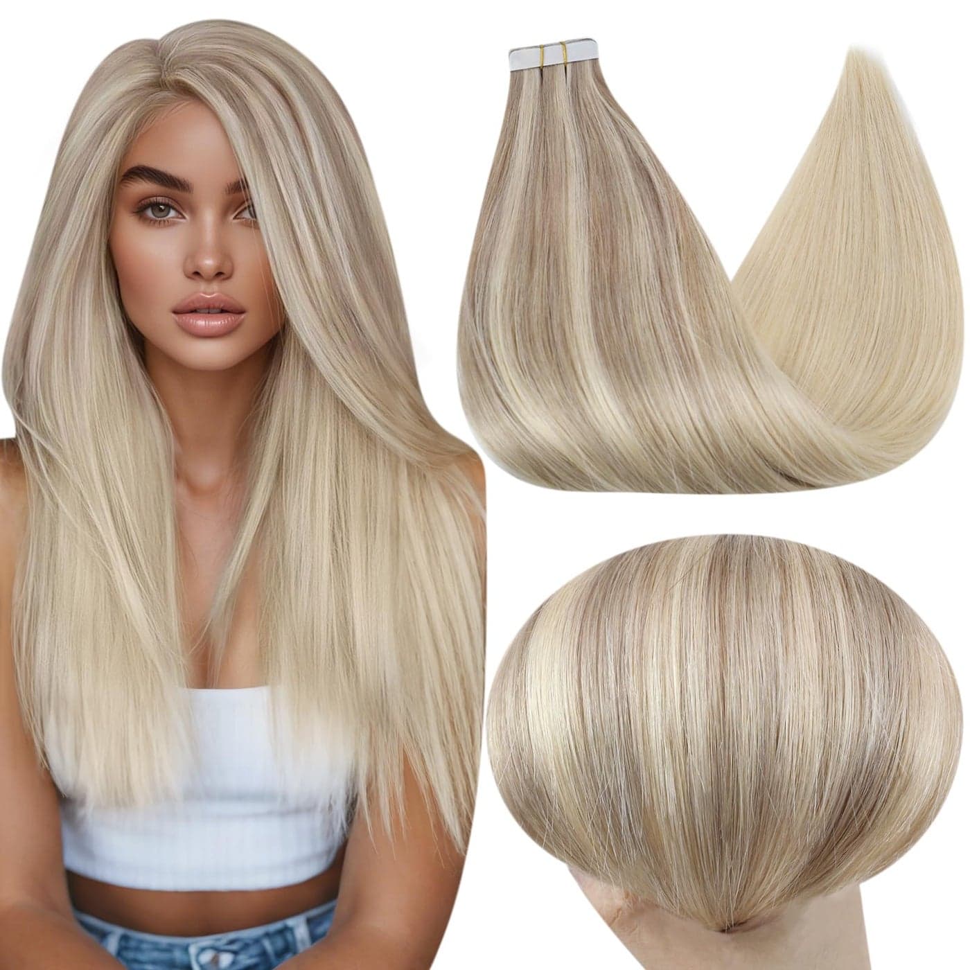 Full Shine Tape in Hair Extensions Human Hair Color 182260 Blonde Tape in Extensions 12 Inch Invisible Seamless Extension Silky Straight Real Remy Skin Weft 20 Pcs 30 Grams