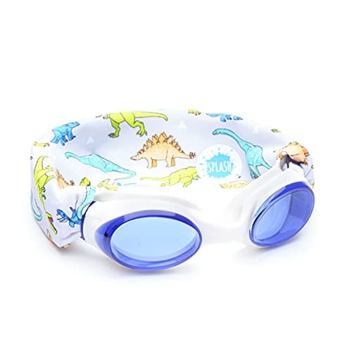 Splash Place KIDS SWIM GOGGLES with Fabric Strap - DINO | Fun, Fashionable, Comfortable - Tangle-Free, Swimming Goggles for Kids, Comfy Fabric Strap Goggles