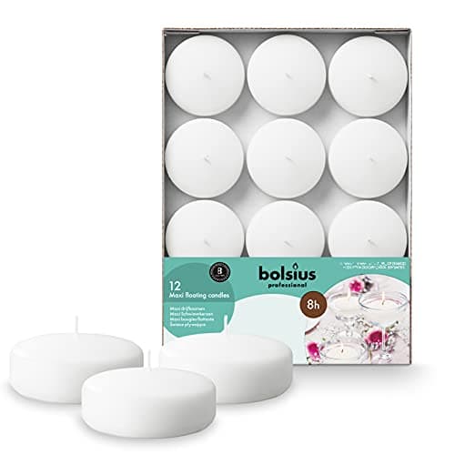 BOLSIUS White Floating Candles 3 Inch - Set Of 12 Maxi Candles - 8 Hour Clean Burning - Palm Oil Free - 0% Animal Fat - Premium European Quality