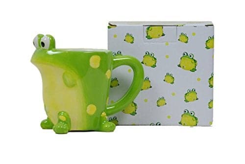 Burton Frog Coffee Mug with Gift Box Green Porcelain Ceramic Cup with Large Handle 10 oz Capacity