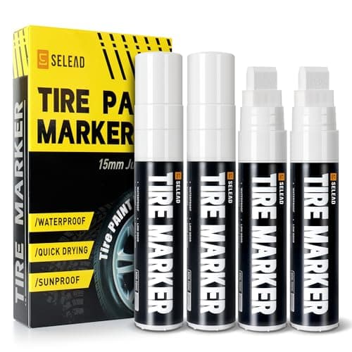 SELEAD Jumbo Tire Marker White 4 Pack 15mm Wide Tip Paint Pens for Car Tires Lettering Large Capacity Premium Ink Waterproof Permanent Markers