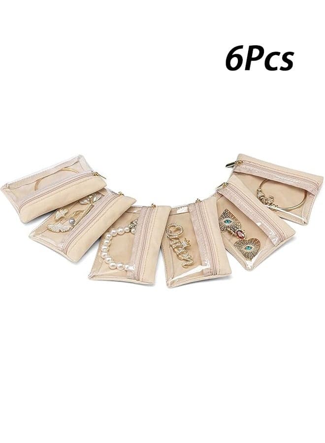 Travel Jewelry Bags,Jewelry Pouch Bag, Clear velvet zipper pockets Storage Bag Organizer Case for Women Girl Gift 6 Pcs