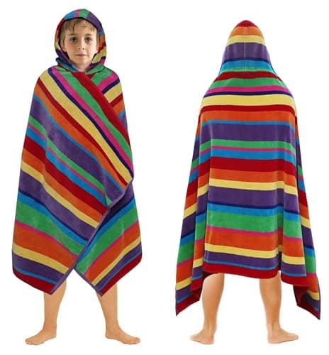 ORIGINAL KIDS Hooded Bath Towel Wrap - 100% Cotton Terry Summer of Siam Large Beach Towel with Hood for Kids - Soft Plush Absorbent Quick Dry Toddler Shower Pool Bath Wrap - 30x60 - Multicolor Stripe