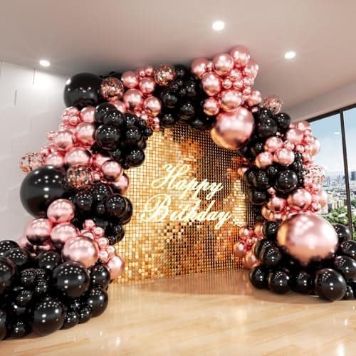 Rose Gold and Black Balloon Arch Kit ADOINBY 140Pcs Metallic Rose Gold Black Balloon 18 12 10 5 Inch Different Size Balloons for Birthday Party Bridal Shower Wedding Engagement Anniversary Decoration