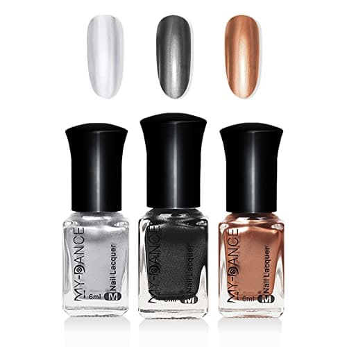 LOKFAR 3 Colors Mirror Metallic Nail Polish Set Metallic Chrome Quick Dry Nail Art Polish Bright and Shiny Finish LongLasting Mirror Shine Effect 6 mlBottle A