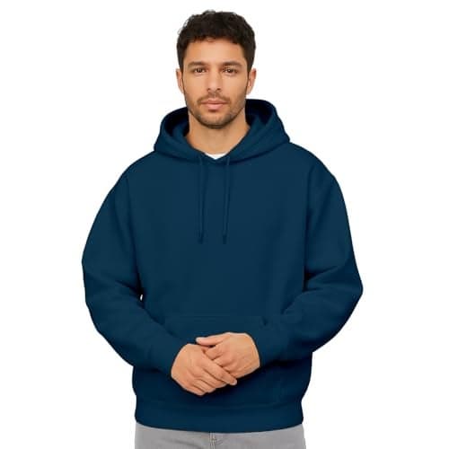 NOBERO Men's Cotton Blend Neck Hooded Oversized Fit Sweatshirt (1M-TWHO-R0041_Navy Blue_2XL)
